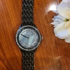 Jessica Simpson Black Metal Watch with Rhinestones Jessica Simpson Ladies Rhinestone Watch Black Dial Black  main image 2